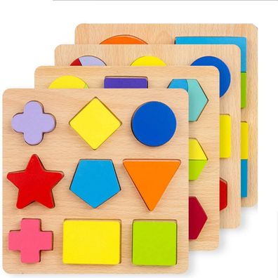 Einfaches Holzformpuzzle, 4er-Set fér Kleinkinder, erstes Puzzlespielzeug, Form- und