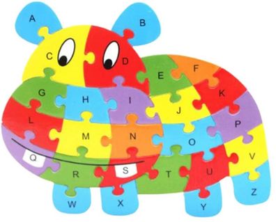 Alphabet-Puzzle, ABC-Puzzle aus Holz, Bausteine, Nilpferd-Tierpuzzle, Lernspielzeug