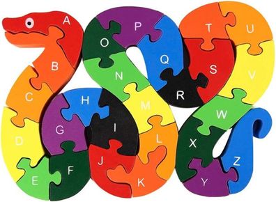 Alphabet Puzzle Bausteine Tier Holzpuzzle, Holzschlange Buchstaben Zahlen Block Spie