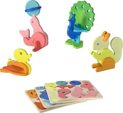 3D-Tierpuzzle aus Holz, 4er-Set + E-Book fér Kleinkinder im Vorschulalter von 4, 5,