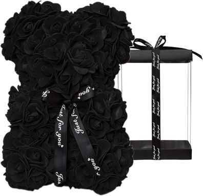 Rosenbär, Rosen-Teddybär, Blumengeschenk, schwarze Box fér Valentinstag, Jahrestag,