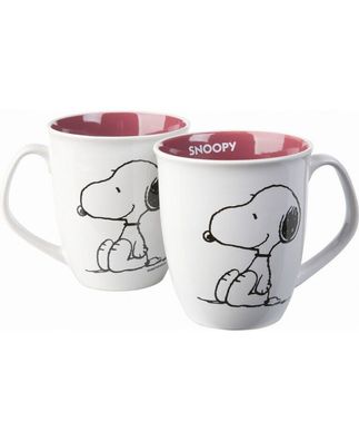 Peanuts Tasse Snoopy Black + White - Keramik Kaffee Tee - Innenseite rot