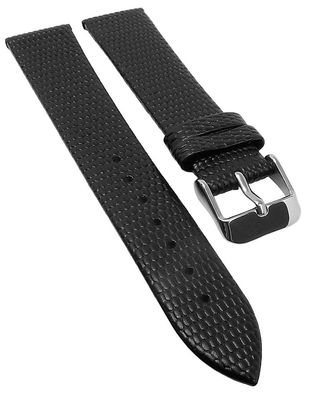 Minott Uhrenarmband Leder Eidechsenprägung flach schwarz Dornschließe