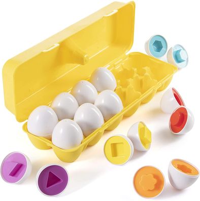 Color Shape Maching Eggs , Easter Educational Maching Egg Set Toy with Yellow Holder