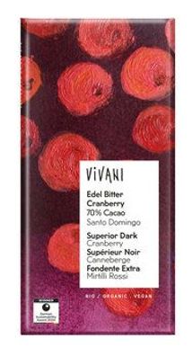 Vivani 6x Edel Bitter Cranberry Schokolade 70% Cacao Santo Domingo 100g