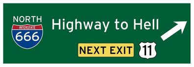 XXL US Strassenschild Highway to Hell NEXT EXIT - 115x40 cm Interstate 666