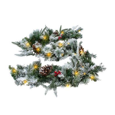 LED Weihnachts Girlande Schnee mit Beeren - 274 cm - Advent Deko Beleuchtung