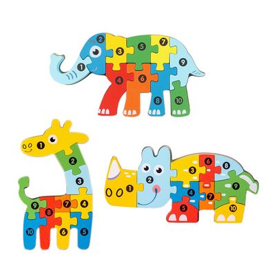 Kleinkinder-Puzzles, 3 Sätze Tier-Puzzles, bunte nummerierte Holzpuzzles fér Babys,