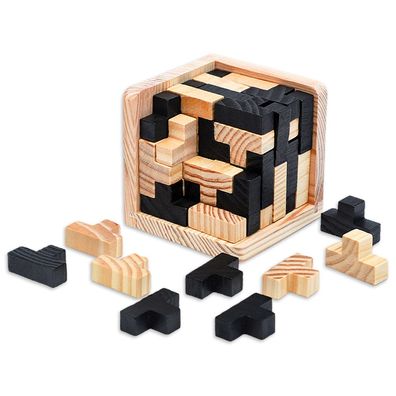 3D-Puzzle, Holzwérfel, Denkspiel fér Kinder und Erwachsene, Lösen Sie das Puzzle, Un