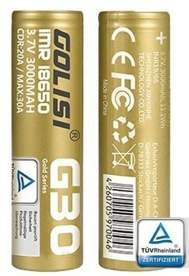 Golisi G30 18650 20A 3000mAh TÜV-Zertifiziert Akku