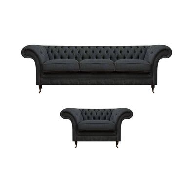 Chesterfield Polster Sitzgarnitur Designer 3-Sitzer Schicker Lehnsessel