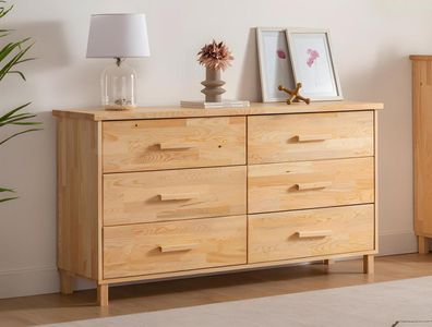 Luxuriöse Beige Kommode Schlafzimmer 6-Schubladen Holz Ablage Kommode