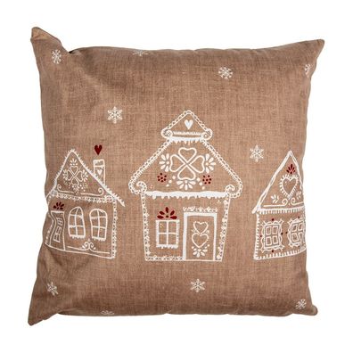 Clayre & Eef Kissenbezug 45x45 cm Braun Polyester Lebkuchenhaus (Gr. 45x45 cm)