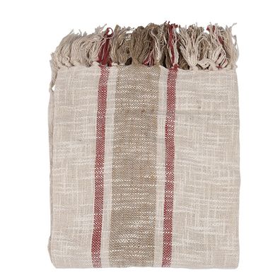 Clayre & Eef Tagesdecke 125x150 cm Beige Braun Baumwolle Streifen (Gr. 125x150 cm)