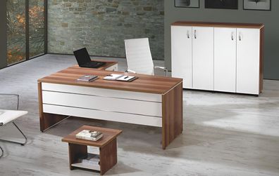 Garnitur Büro Eckbürotisch Arbeitszimmermöbel Schrank 3tlg Holz Weiß