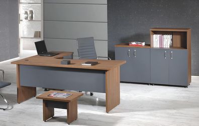 Garnitur Büro Eckbürotisch Arbeitszimmermöbel Schrank 4tlg Holz Grau