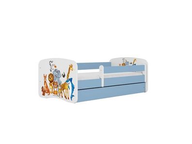 Kinderbett Tiere mit Schublade Blau 180/80 | Jugendbett