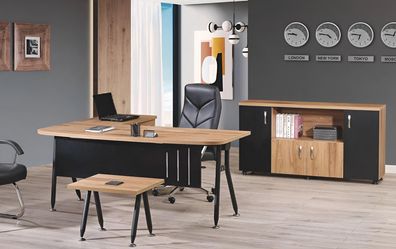 Eckbürotisch Arbeitstisch Komplettbüro Büromöbel 3tlg Holz Set Schwarz