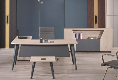 Büromöbel Eckbürotisch Arbeitstisch Komplettbüro 3tlg Holz Set Grau