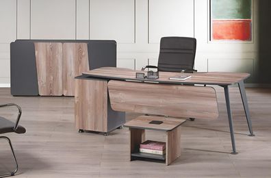 Möbel Büro Arbeitszimmermöbel Schreibtisch Set 3tlg Holz Braun Tisch