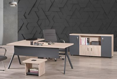 Komplettbüro Büromöbel Eckbürotisch Büro Bürotisch Set 3tlg Holz Grau