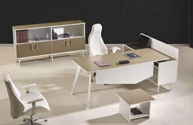 Moderne Eckbürotisch Arbeitszimmermöbel Weiß Büro 3tlg Holz Set Gruppe