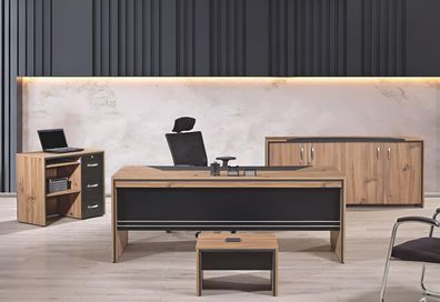 Tisch Büro Möbel Arbeitszimmermöbel Schreibtisch Set 4tlg Holz Schwarz