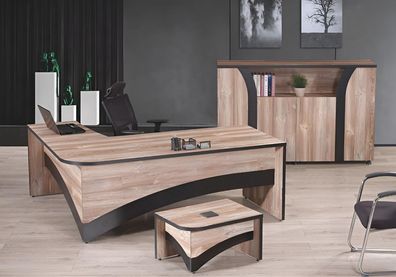 Büro Arbeitszimmermöbel Komplettbüro Eckbürotisch 3tlg Holz Braun Set