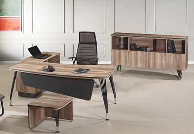 Arbeitszimmermöbel Komplettbüro Eckbürotisch Büro 3tlg Holz Braun Set