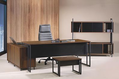 Arbeitszimmermöbel Komplettbüro Eckbürotisch Büro 3tlg Holz Braun Set