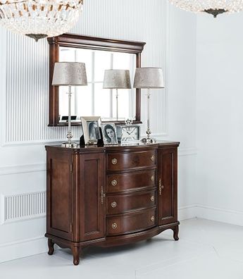 Spiegel + Kommode Schrank Kommoden Anrichte Schlafzimmer Set Holz Antik Stil Neu