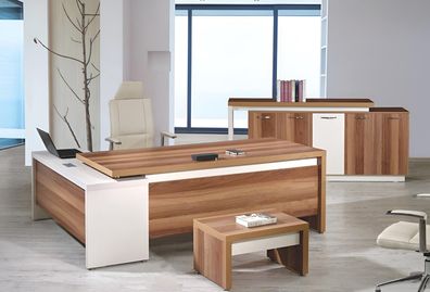 Eckbürotisch Komplette Büro Bürotisch Set 3tlg Holz Büromöbel Braun