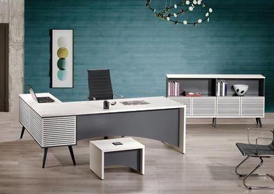 Eckbürotisch Komplette Büro Bürotisch Set 3tlg Holz Büromöbel Weiß Neu