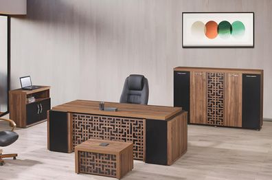 Arbeitszimmermöbel Büro Schreibtisch Bürotisch Set 4tlg Holz Braun