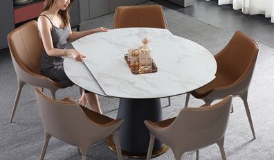 Esszimmer Tische Tisch Design Edelstahl Luxus Möbel Esstisch Marmor Imitat Neu