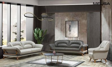 Luxus Garnitur Set Sofagarnitur 3 + 3 + 1 Sitzer Klassisch Sofas Sessel Stoff 3tlg
