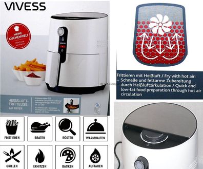 VIVESS Heißluftfritteuse Fritteuse ohne Öl 2,5 l Frittier Korb Timer 1300W