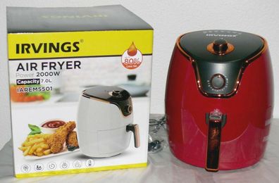 Irwings IAREM5501 Heißluft Fritteuse Fritöse 7L 2000W Grillen Backen Timer Rot