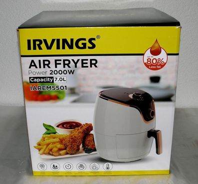 Irwings IAREM5501 Heißluft Fritteuse Fritöse 7L 2000W Grillen Backen Timer Weiß