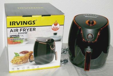 Irwings IAREM5501 Heißluft Fritteuse Fritöse 7L 2000W Grillen Backen Timer Black