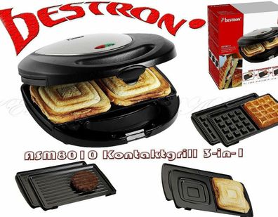 Bestron ASM8010 3iIN1 Kontakt Diät Grill Waffeln automat Sandwich Macker