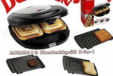 Bestron ASM8010 Sandwich Waffeln Macker Kontakt Diät Grill 3>1 760W Edelstahl 32