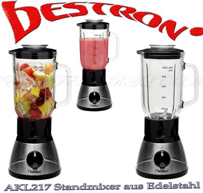 Bestron AKL 217 Standmixer Küchen maschine mixer 400Watt 1Liter Ice Crusher Edel