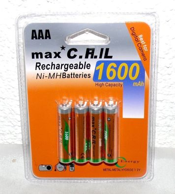 4St. AAA Aufladbare Akku Batterie Ni-MH 1,2V 1600mAh Kamera Telefon RC Fahrzeuge