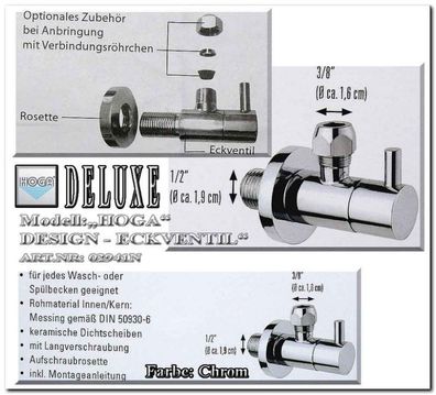 Designer Eckventil 3/8 ZOLL Eck Wand Waschtisch Küchen Ventil zylindrisch Chrom