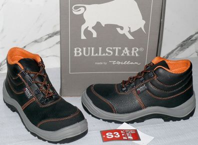 Bullstar 2442 Echtleder S3 Sicherheits Arbeits Boots Schuhe SRC Stahlkappe BK GR