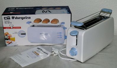 Orbegozo TO4012 Retro Toaster Langschlitz 850W 7 Stufen Brotaufsatz Weiß Blau