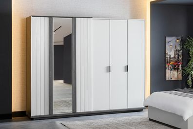 Schlafzimmer Möbel Holz Kleiderschrank Moderner Schrank Grau 260cm Loft