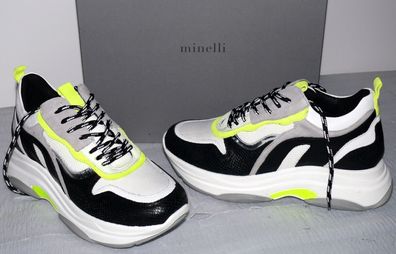 Minelli F51 401B NOIR/JAUNE BAYALE Sport Schuhe Echt SNAKE Leder Sneaker 38 Mult