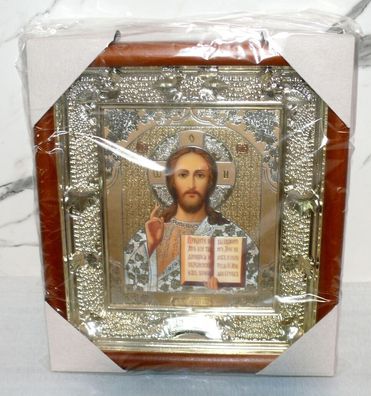 ??????? ????? ??????? Ikone Jesus Christus ????? 27x24cm Holz Glas N10